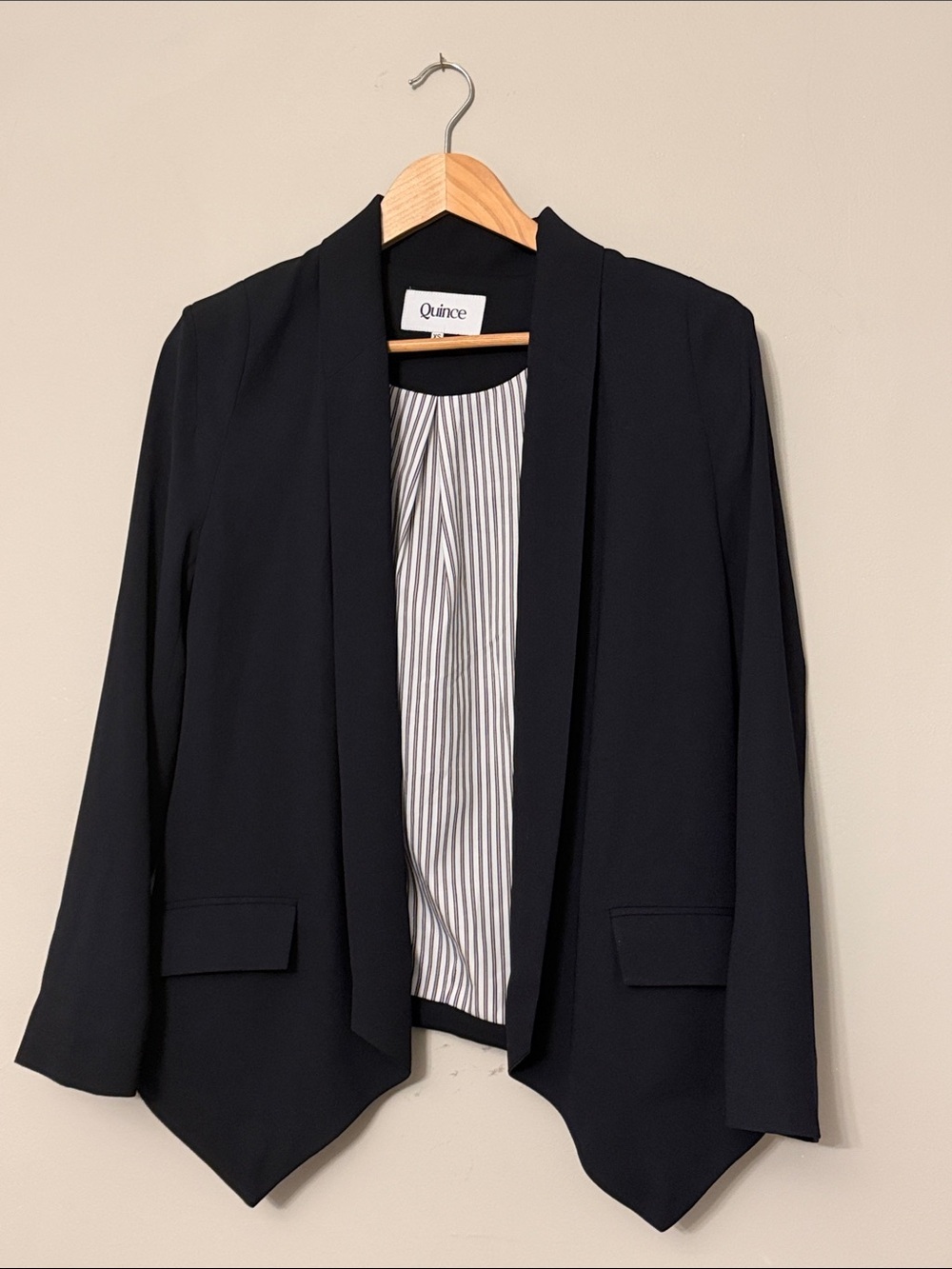 QUINCE Open Front Crepe Blazer Black XS Quiet Luxury Minimalist Capsule Wardrobe